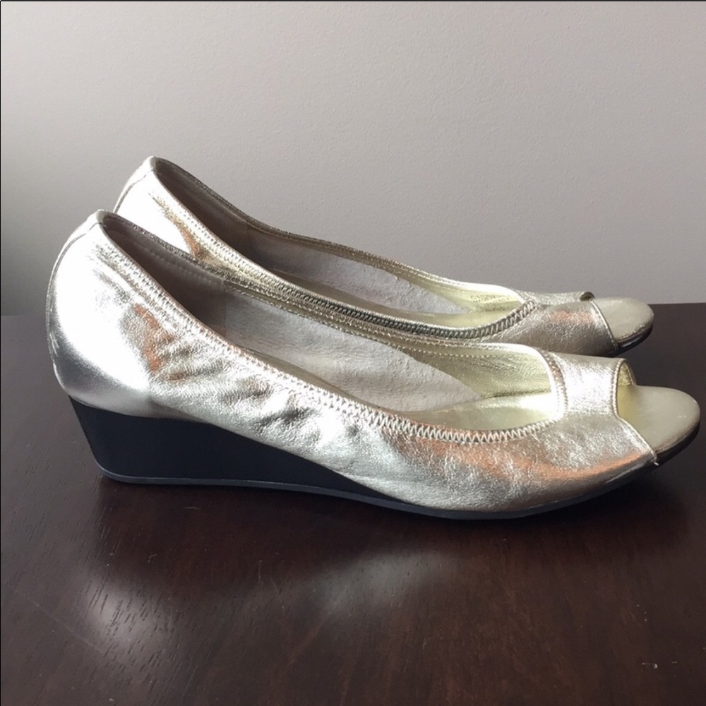 Cole Haan Nike Air Gold Peep Toe Wedges